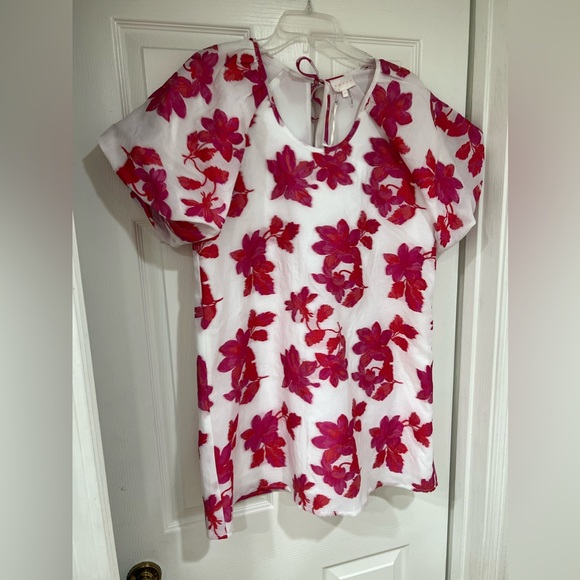 NEW pink fuscia floral jacquard bubble puff sleeve dress with bow back - Picture 3 of 13